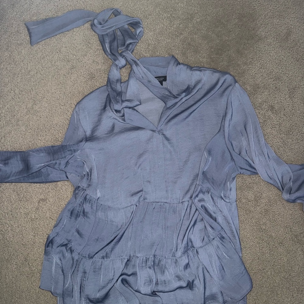 Simply Vera Vera Wang Slate Blue Tie-Neck Satin Tunic